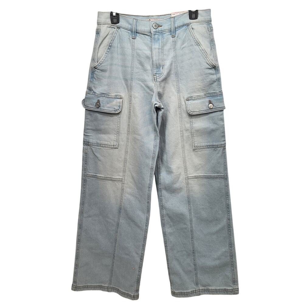 NWT‎ SO High Rise Cargo Wide Leg Light Wash Denim Junior Jeans Women's 9